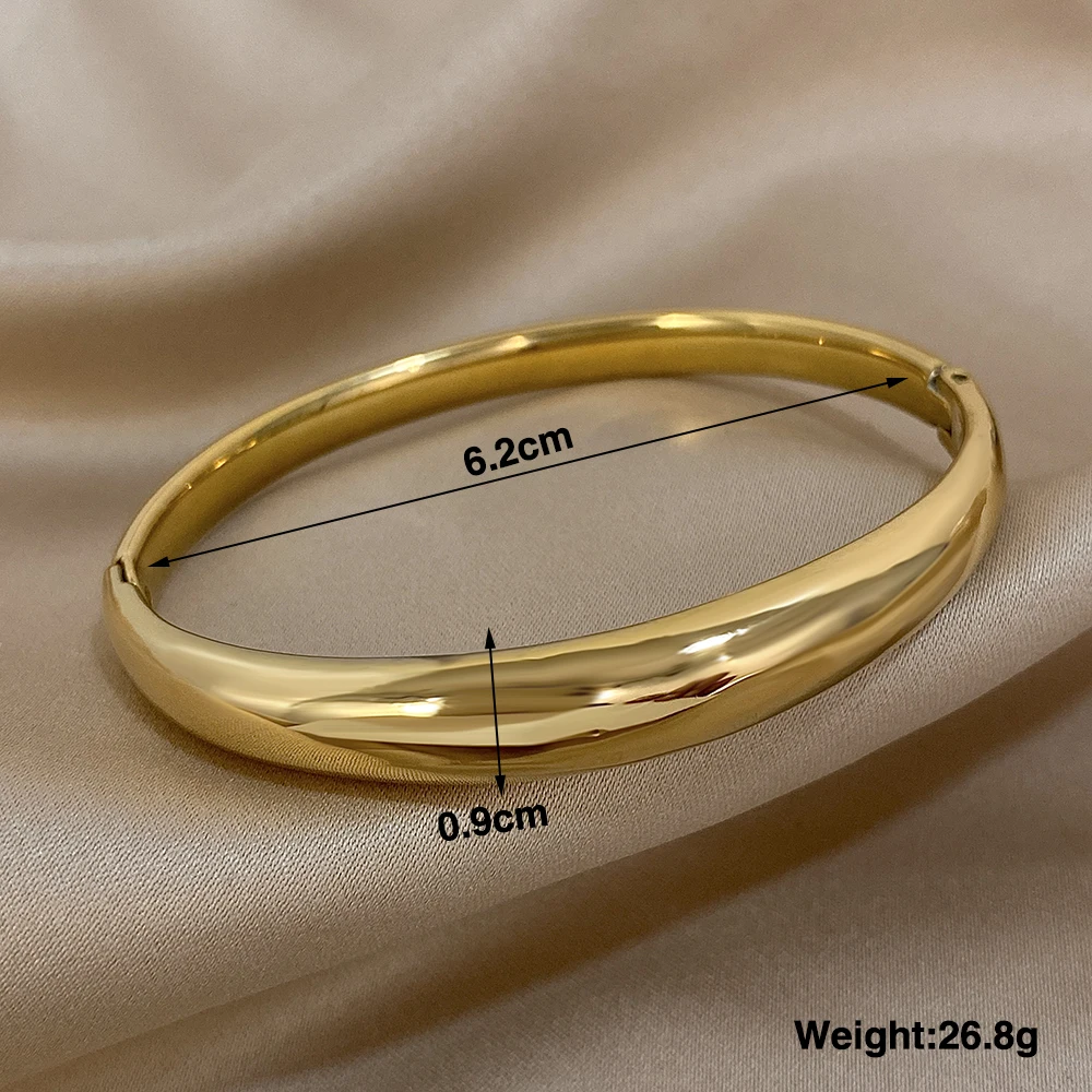 Minimalist Smooth Chunky Cuff Bangles for Women Stainless Steel Gold Silver Color Round Circle Bracelets Waterproof Jewelry