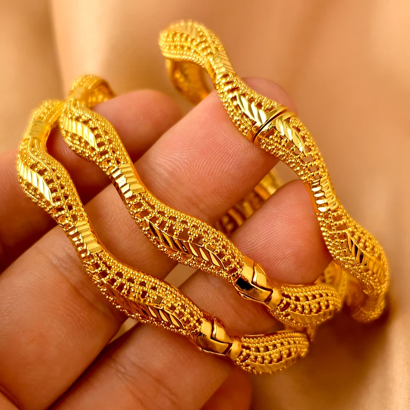 Dubai 24k Gold Color Luxury Bangles for Women Arabic New Anniversary Wedding Party Gifts Original Bracelets