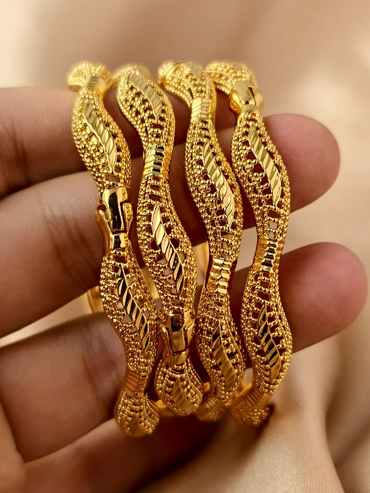 Dubai 24k Gold Color Luxury Bangles for Women Arabic New Anniversary Wedding Party Gifts Original Bracelets