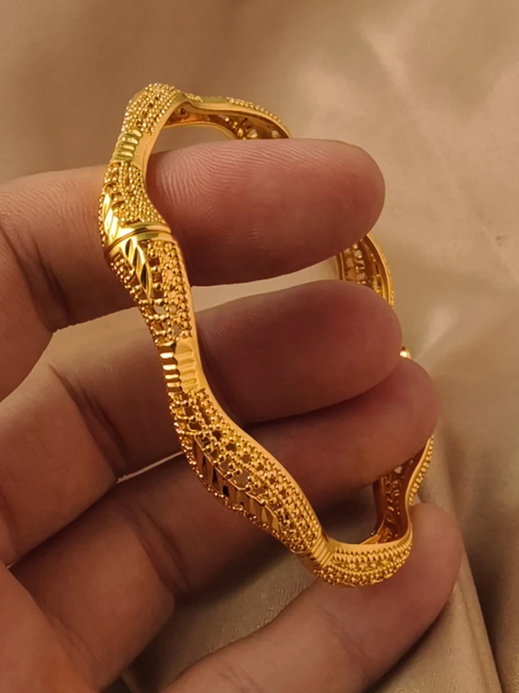 Dubai 24k Gold Color Luxury Bangles for Women Arabic New Anniversary Wedding Party Gifts Original Bracelets