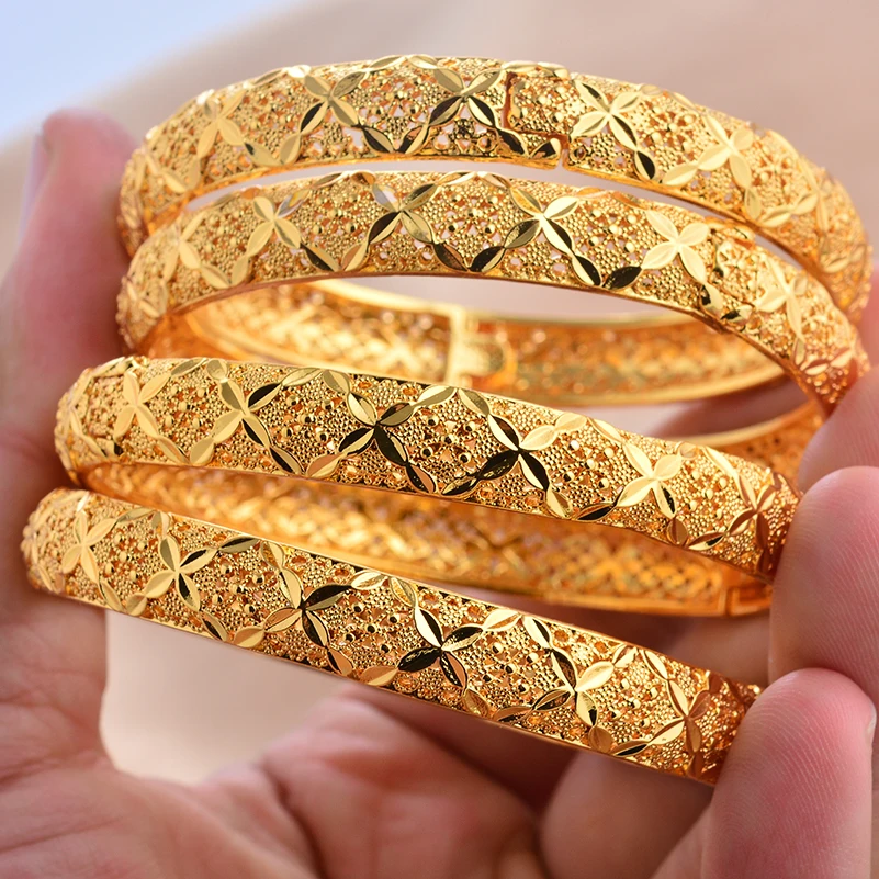 Dubai 24k Gold Color Luxury Bangles for Women Arabic New Anniversary Wedding Party Gifts Original Bracelets
