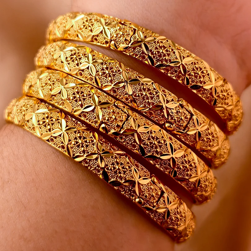 Dubai 24k Gold Color Luxury Bangles for Women Arabic New Anniversary Wedding Party Gifts Original Bracelets