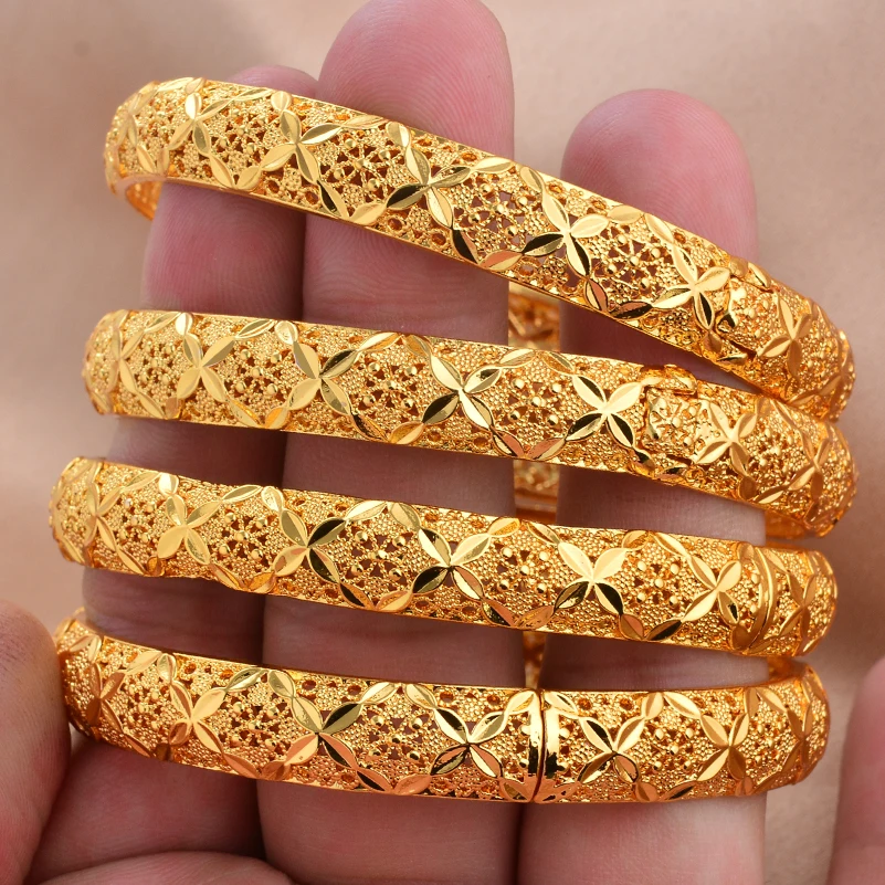 Dubai 24k Gold Color Luxury Bangles for Women Arabic New Anniversary Wedding Party Gifts Original Bracelets
