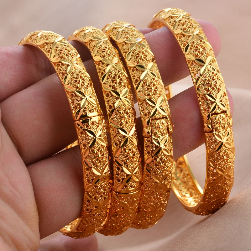 Dubai 24k Gold Color Luxury Bangles for Women Arabic New Anniversary Wedding Party Gifts Original Bracelets