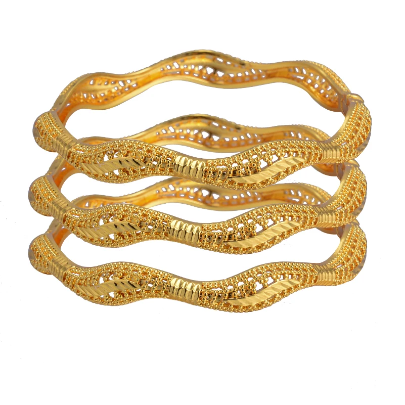 Dubai 24k Gold Color Luxury Bangles for Women Arabic New Anniversary Wedding Party Gifts Original Bracelets