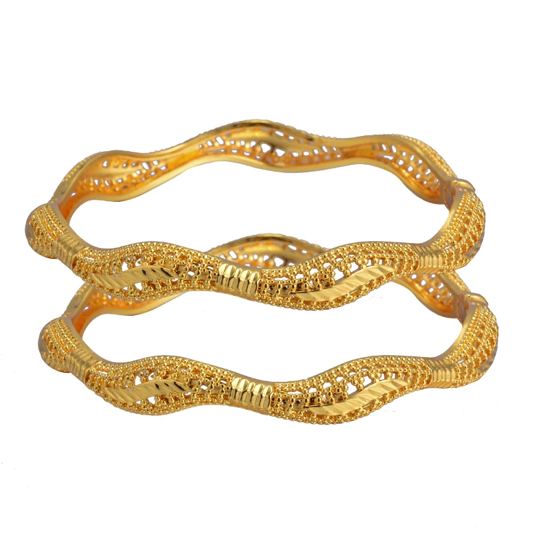 Dubai 24k Gold Color Luxury Bangles for Women Arabic New Anniversary Wedding Party Gifts Original Bracelets