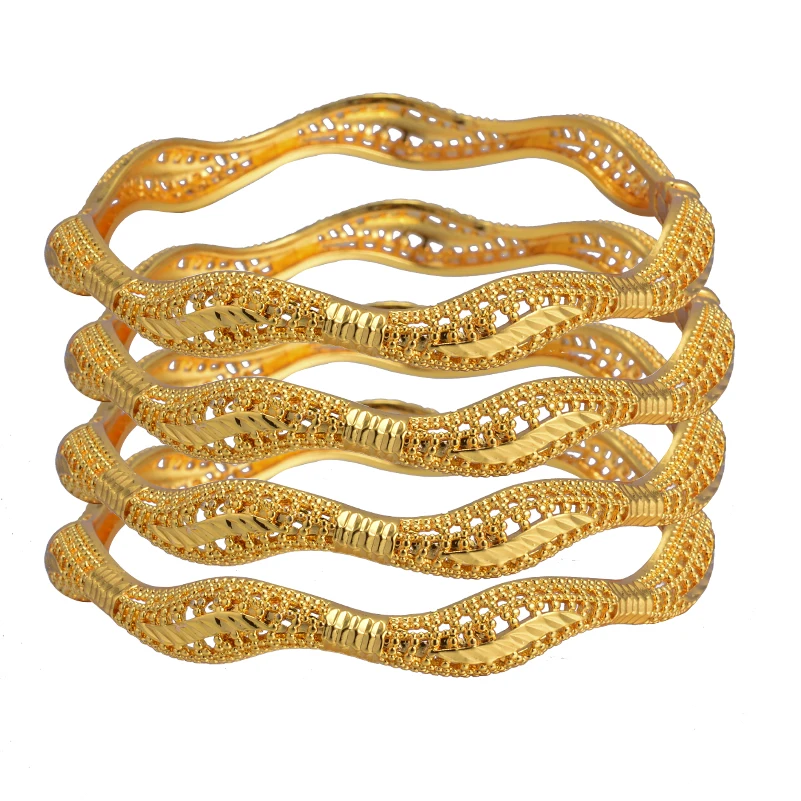 Dubai 24k Gold Color Luxury Bangles for Women Arabic New Anniversary Wedding Party Gifts Original Bracelets
