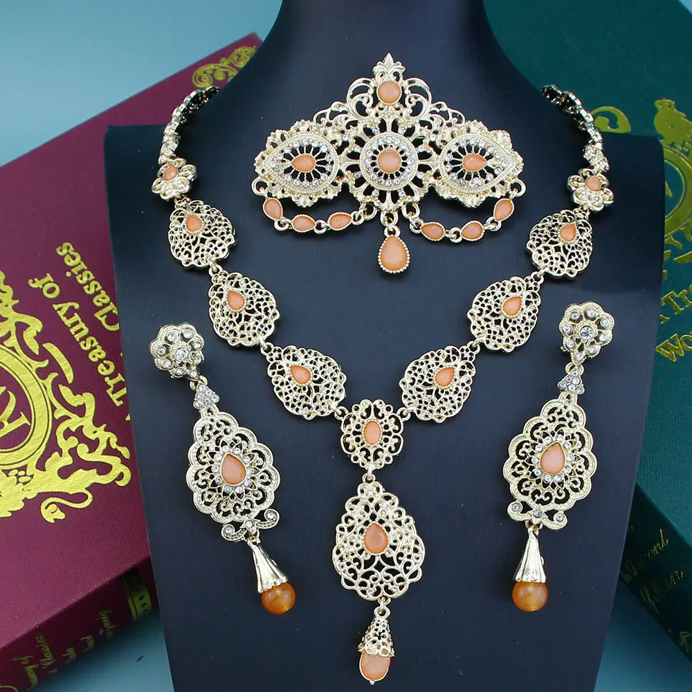Sunspicems Chic Arabic Bride Jewelry Sets For Women Gold Color Crystal Morocco Belt Necklace Caftan Brooch Earring Muslim Sets Sunspicems Chic Arabic Bride Jewelry Sets For Women Gold Color Crystal Morocco Belt Necklace Caftan Brooch Earring Muslim Sets