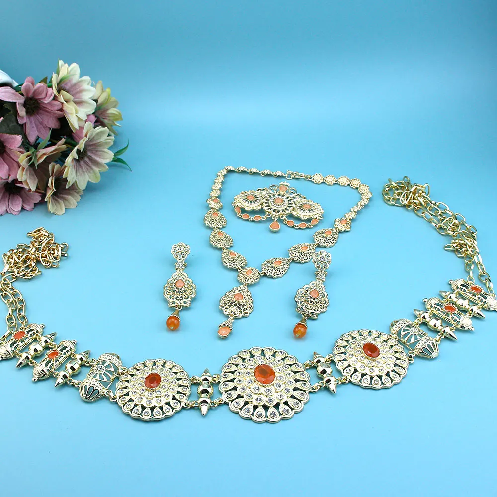 Sunspicems Chic Arabic Bride Jewelry Sets For Women Gold Color Crystal Morocco Belt Necklace Caftan Brooch Earring Muslim Sets Sunspicems Chic Arabic Bride Jewelry Sets For Women Gold Color Crystal Morocco Belt Necklace Caftan Brooch Earring Muslim Sets