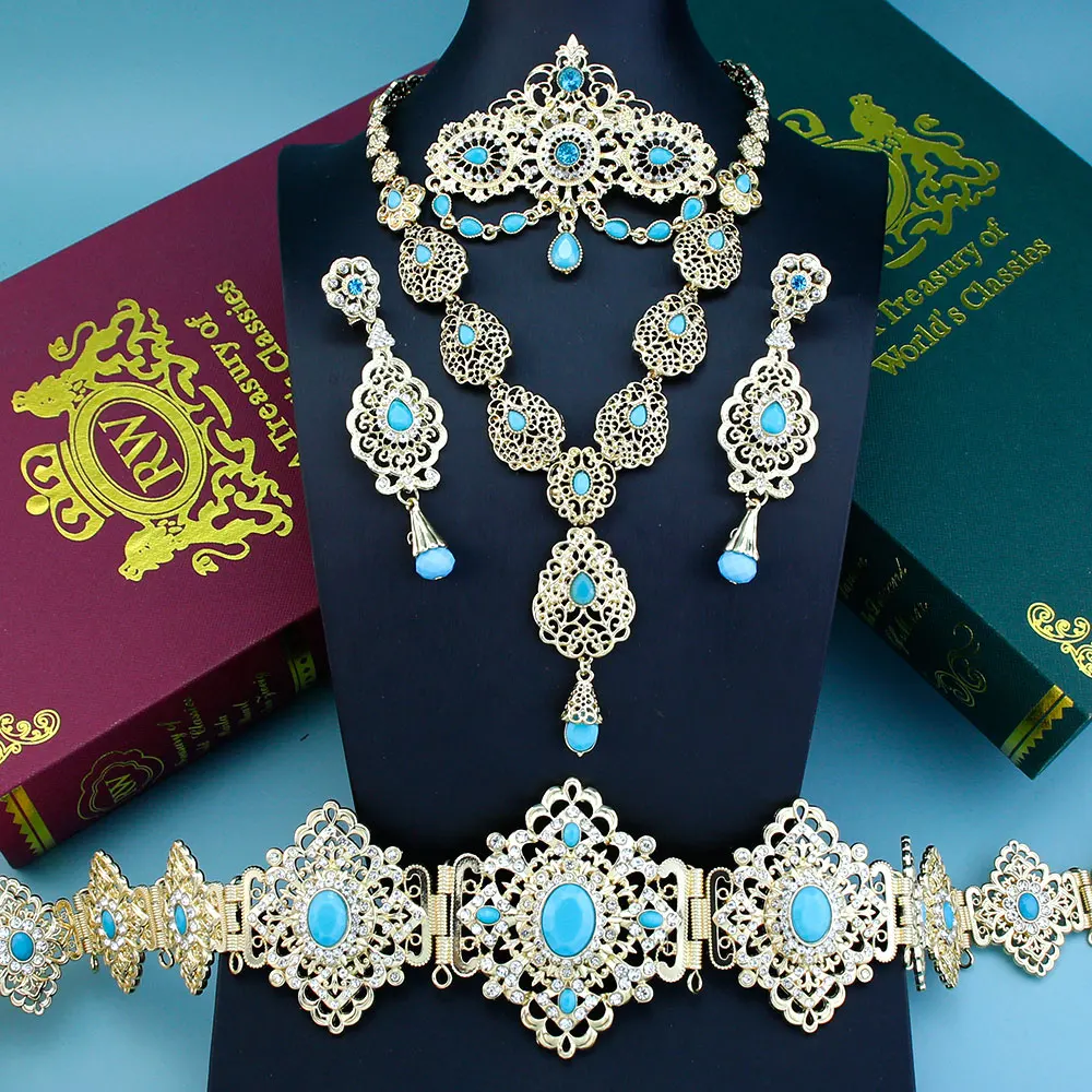 Sunspicems Chic Arabic Bride Jewelry Sets For Women Gold Color Crystal Morocco Belt Necklace Caftan Brooch Earring Muslim Sets Sunspicems Chic Arabic Bride Jewelry Sets For Women Gold Color Crystal Morocco Belt Necklace Caftan Brooch Earring Muslim Sets