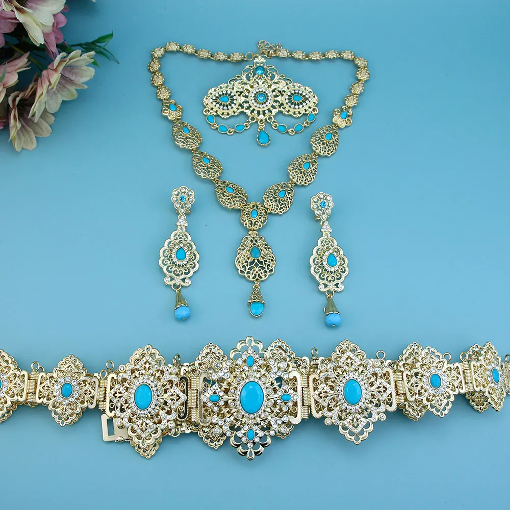 Sunspicems Chic Arabic Bride Jewelry Sets For Women Gold Color Crystal Morocco Belt Necklace Caftan Brooch Earring Muslim Sets Sunspicems Chic Arabic Bride Jewelry Sets For Women Gold Color Crystal Morocco Belt Necklace Caftan Brooch Earring Muslim Sets