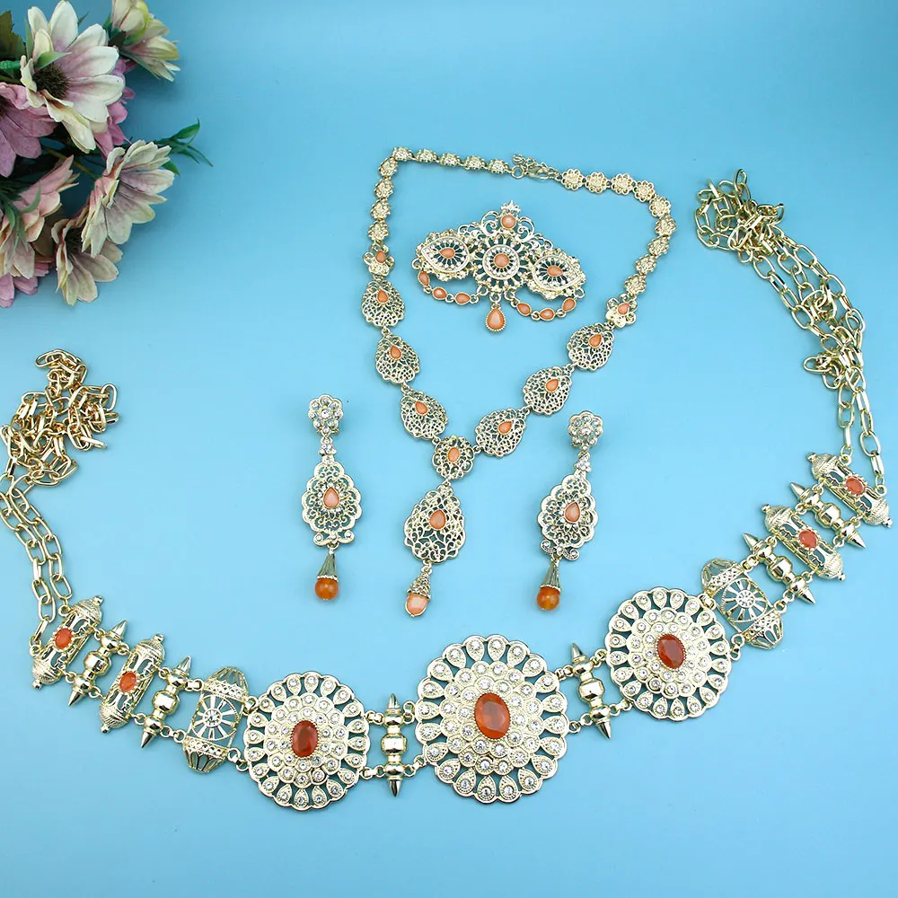 Sunspicems Chic Arabic Bride Jewelry Sets For Women Gold Color Crystal Morocco Belt Necklace Caftan Brooch Earring Muslim Sets Sunspicems Chic Arabic Bride Jewelry Sets For Women Gold Color Crystal Morocco Belt Necklace Caftan Brooch Earring Muslim Sets