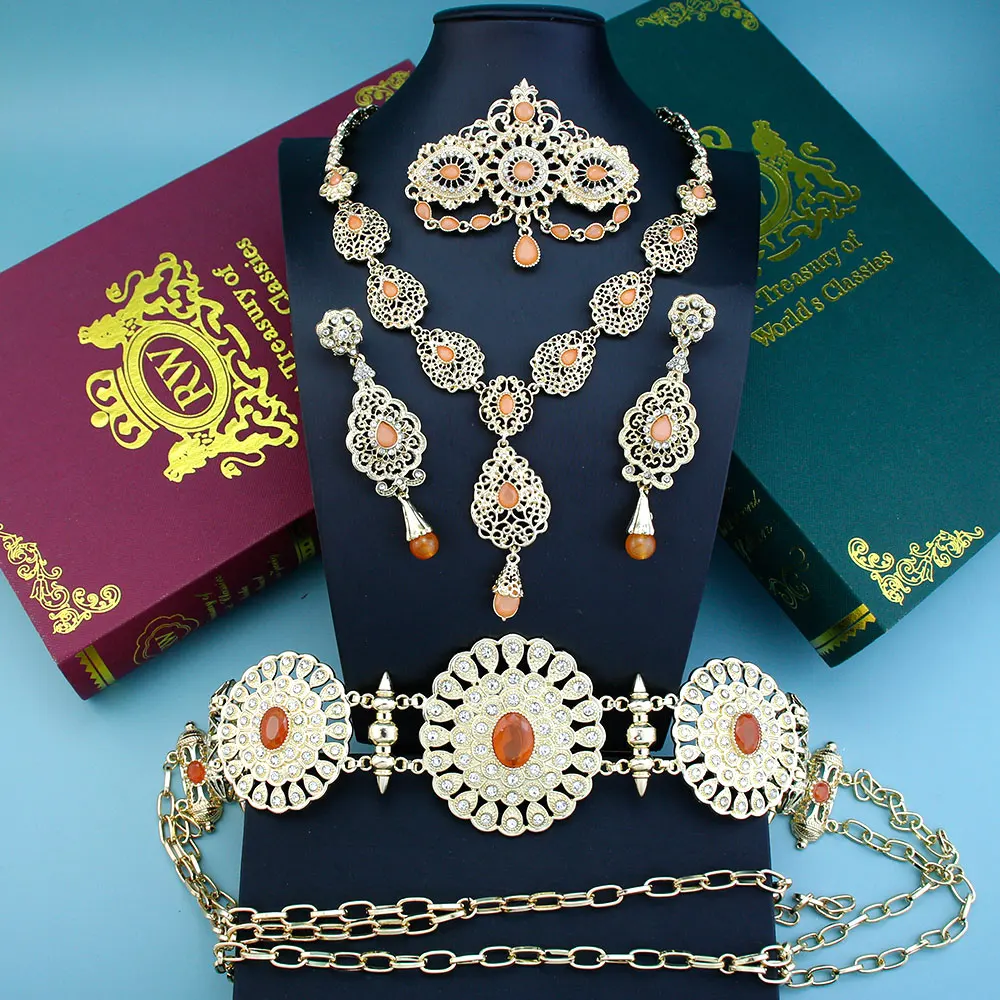 Sunspicems Chic Arabic Bride Jewelry Sets For Women Gold Color Crystal Morocco Belt Necklace Caftan Brooch Earring Muslim Sets Sunspicems Chic Arabic Bride Jewelry Sets For Women Gold Color Crystal Morocco Belt Necklace Caftan Brooch Earring Muslim Sets