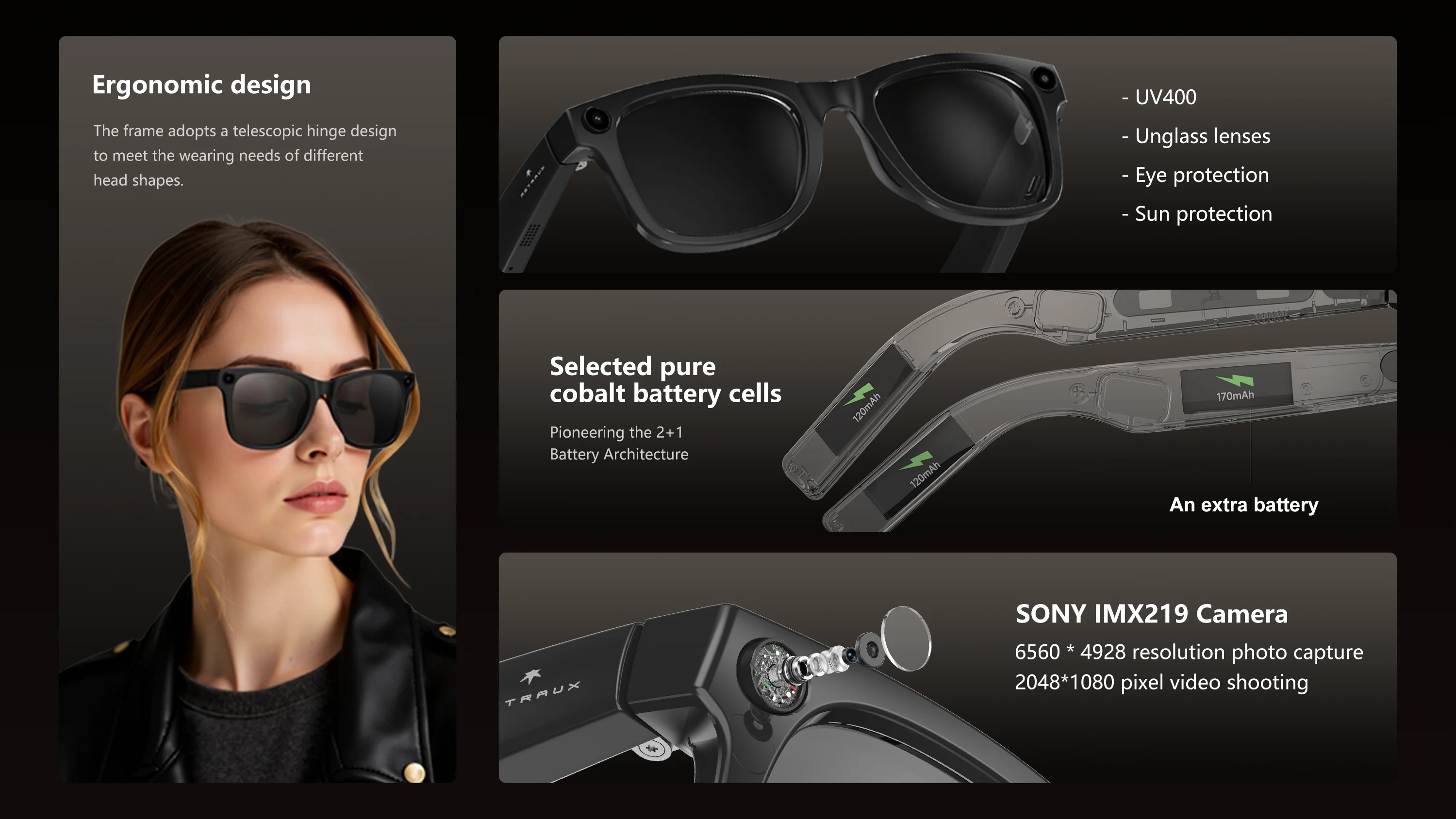 AI smart Bluetooth glasses ultra-high-definition camera pixels video recording stabilization Bluetooth calling