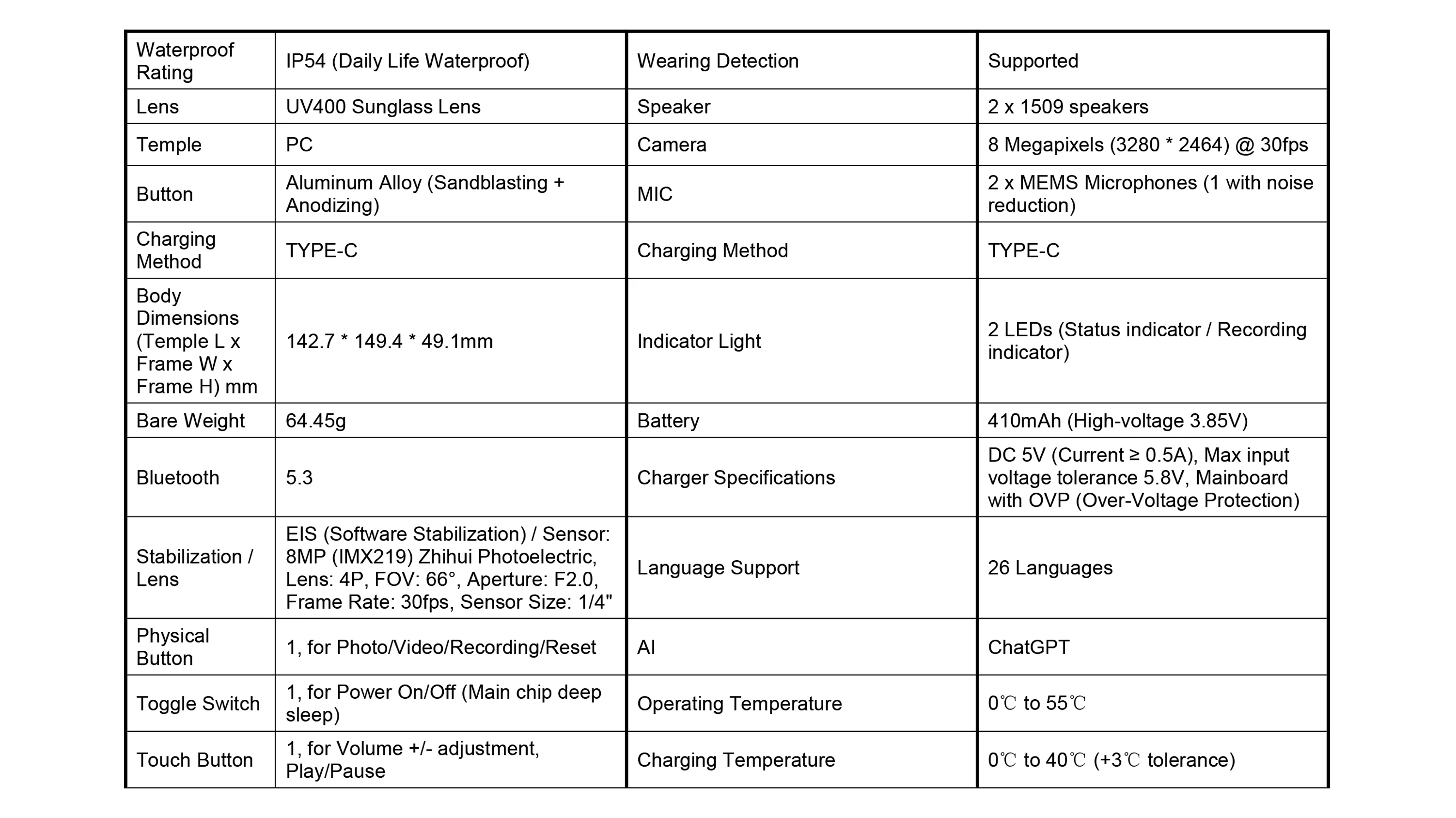 AI smart Bluetooth glasses ultra-high-definition camera pixels video recording stabilization Bluetooth calling