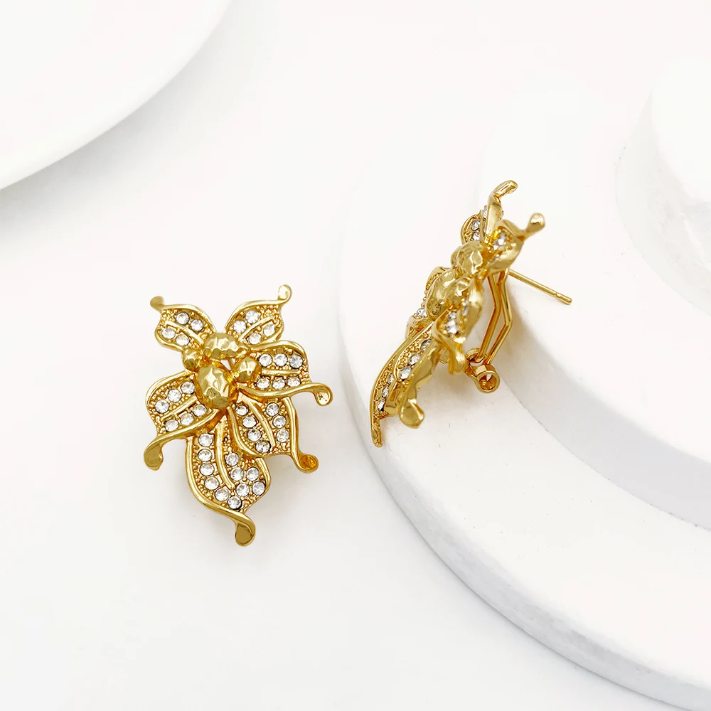 YTJX Wedding Jewelry Set Africal Big Flower Choker Necklace Fine Zircon Bracelet Piercing Earring Ring 18K Gold Plated Jewellery