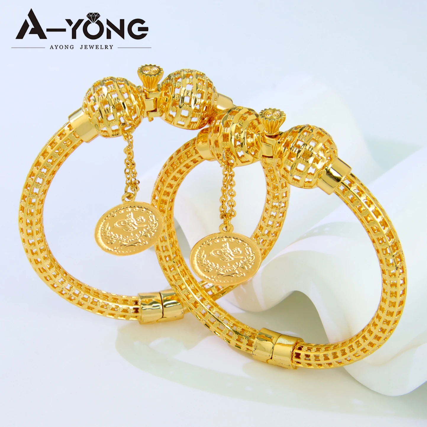 Saudi Gold Color Coins Bracelet 21k Gold Plated Turkish Cuff Bangles Dubai Ethiopian Nigeria Women Wedding Party Jewelry Gifts