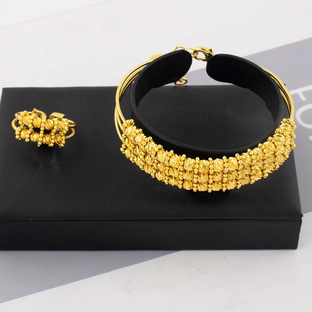 Dubai Women Gold Color Bangles 18k Gold Color Twist Bracelet Ring Wedding Birthday Gift Gold Color Fine Jewelry Gifts Not Fade