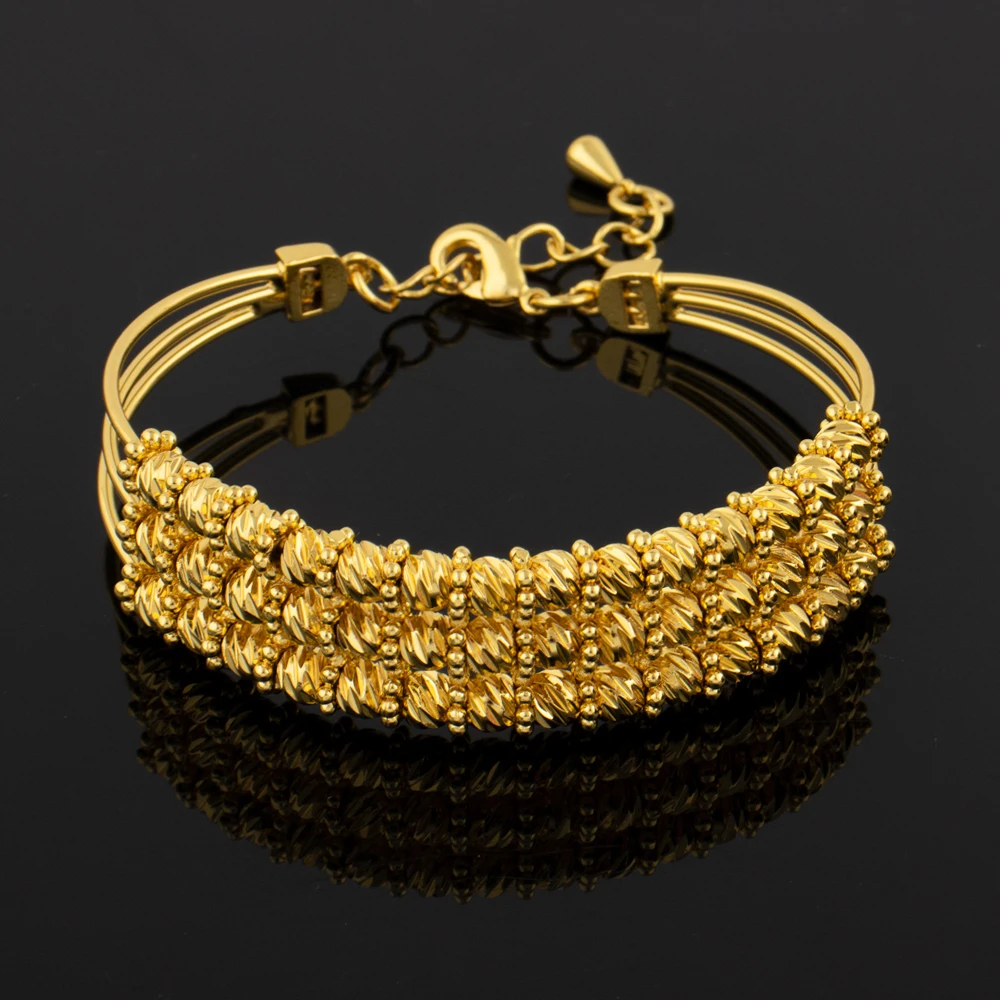 Dubai Women Gold Color Bangles 18k Gold Color Twist Bracelet Ring Wedding Birthday Gift Gold Color Fine Jewelry Gifts Not Fade