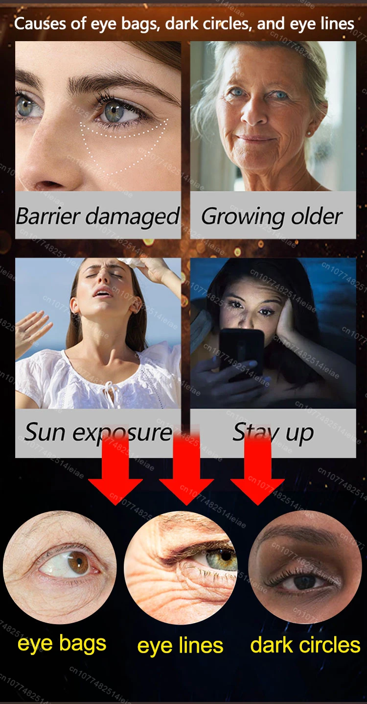 Instantly removes under eye bags, reduces fine wrinkles, improves skin elasticity, eliminates dark circles, brightens the eye ar