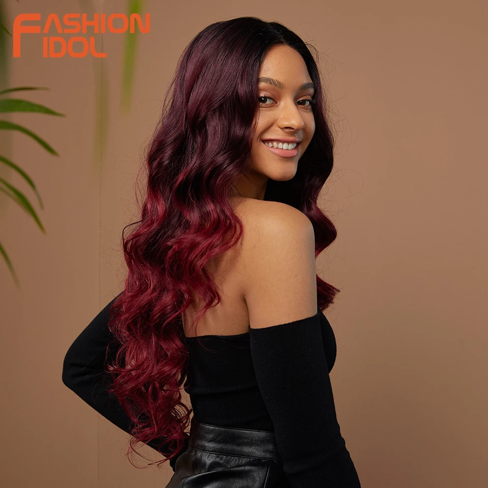 30 Inch Loose Wave Baby Hair Synthetic Lace Wigs Cosplay Ombre Blonde Brown Deep Wave Long Wavy Synthetic Wigs For Black Women