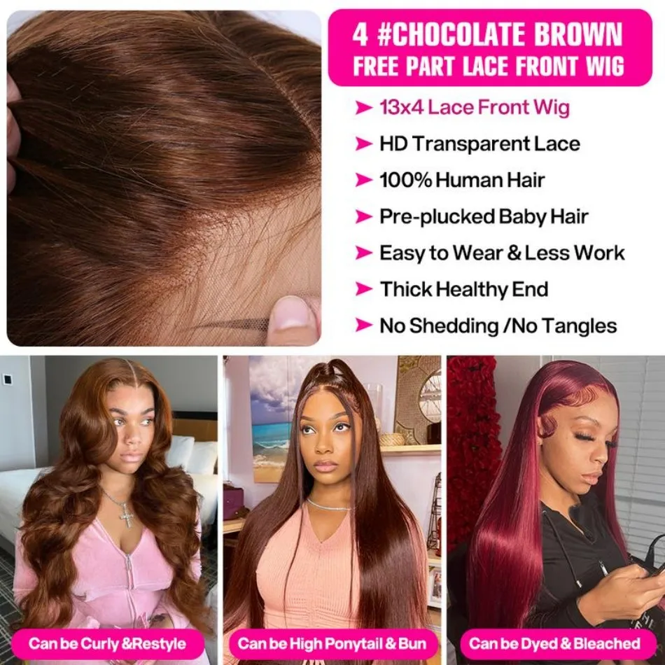 30 36 Inch Chocolate Brown Human Hair Wigs 13X6 Hd Lace Frontal Wig Body Wave Lace Front Wig Pre Plucked Brazilian Wigs Original