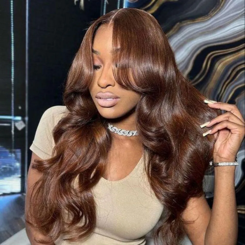 30 36 Inch Chocolate Brown Human Hair Wigs 13X6 Hd Lace Frontal Wig Body Wave Lace Front Wig Pre Plucked Brazilian Wigs Original