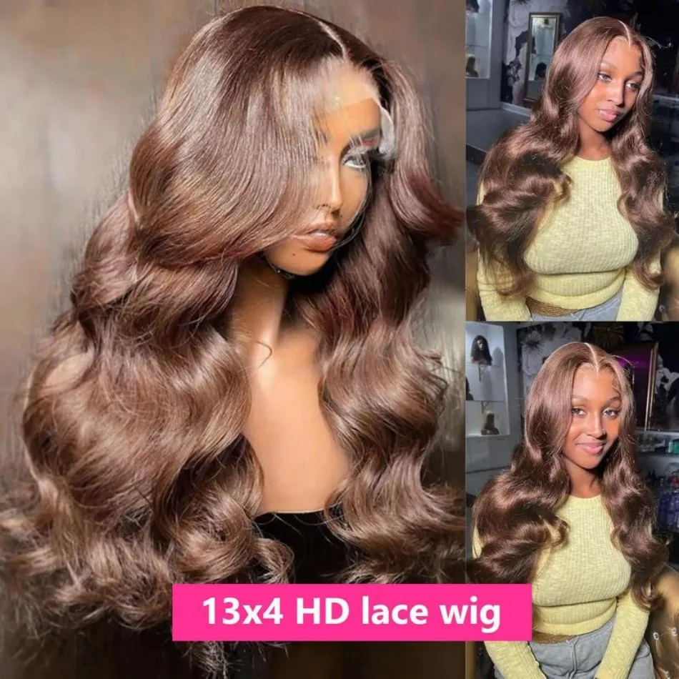 30 36 Inch Chocolate Brown Human Hair Wigs 13X6 Hd Lace Frontal Wig Body Wave Lace Front Wig Pre Plucked Brazilian Wigs Original
