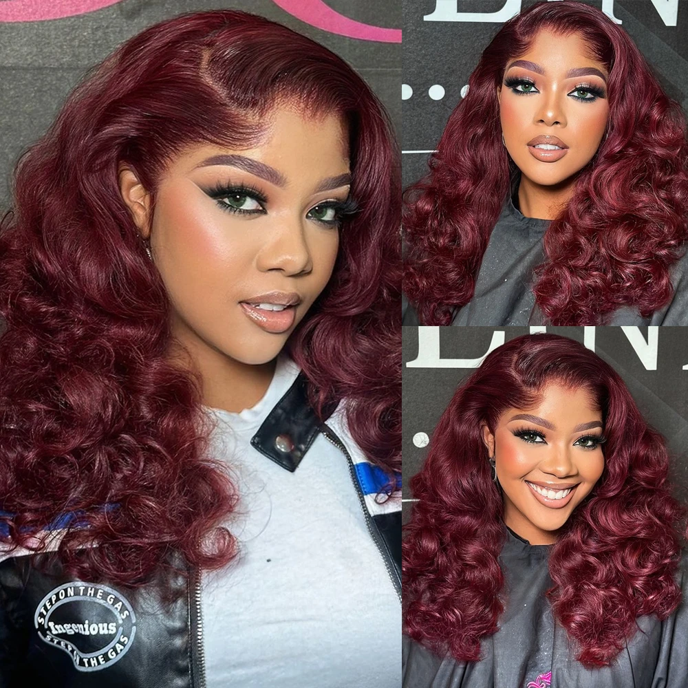 Burgundy 99J Color Short Bob Wigs Loose Wave 13x4 HD Lace Front Wig Body Wave Bob Wigs 100% Human Remy Hair Lace Wigs For Women