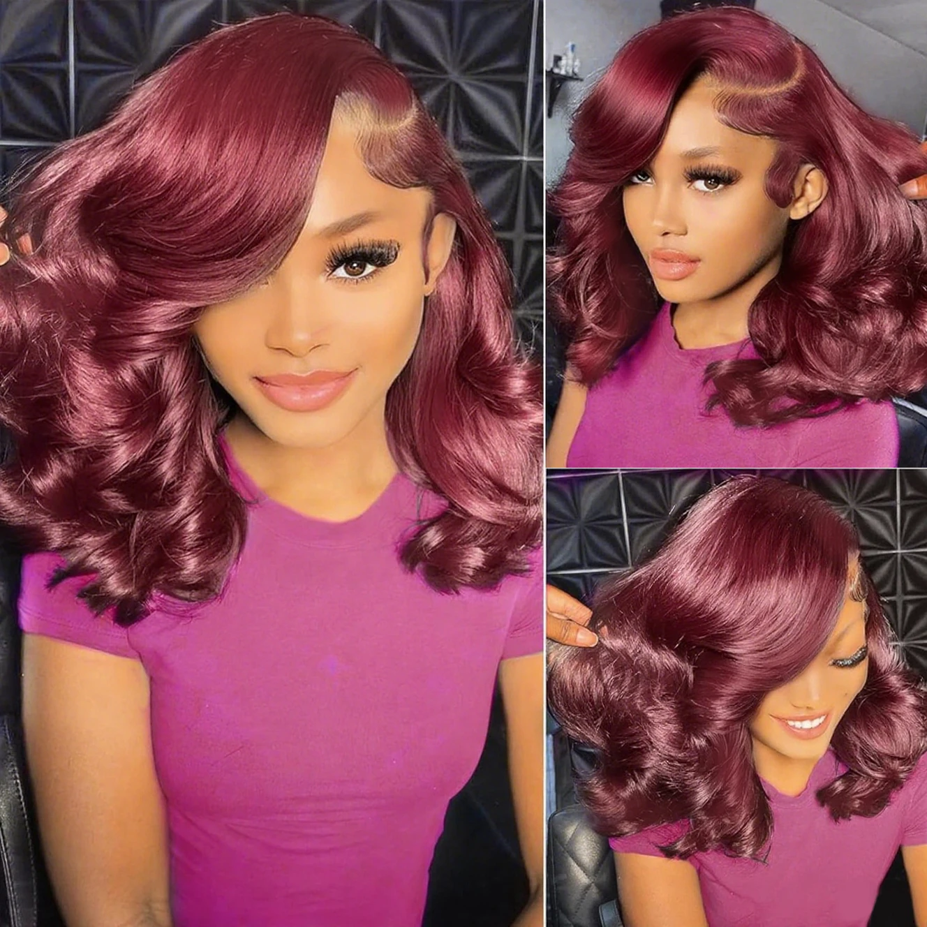 Burgundy 99J Color Short Bob Wigs Loose Wave 13x4 HD Lace Front Wig Body Wave Bob Wigs 100% Human Remy Hair Lace Wigs For Women