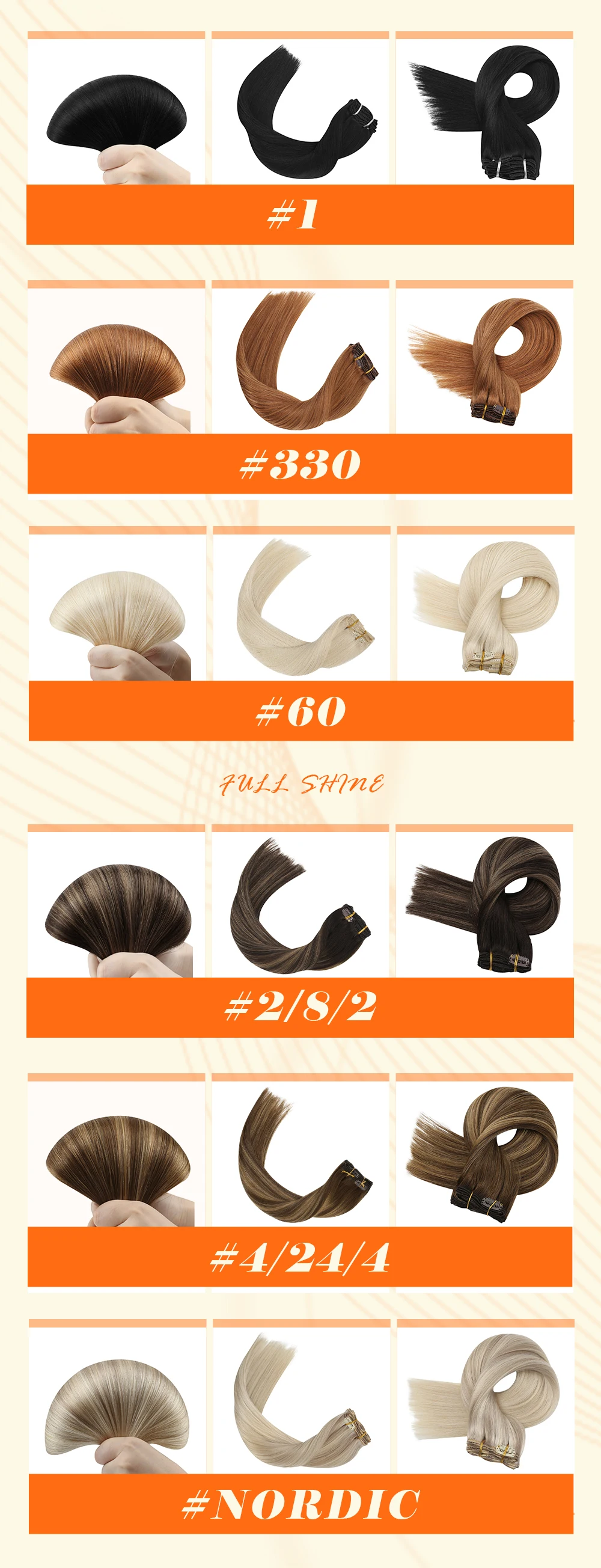 Full Shine Human Hair Extensions Clip in Hair Extensions Human Hair 7PCS 105G Double Weft Hair Extensions Human Hair For Woman