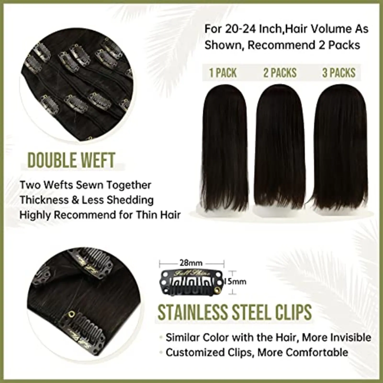 Full Shine 7pcs 120g Clip in Hair Extensions Human Hair Double Weft Remy Extension Hair For Woman