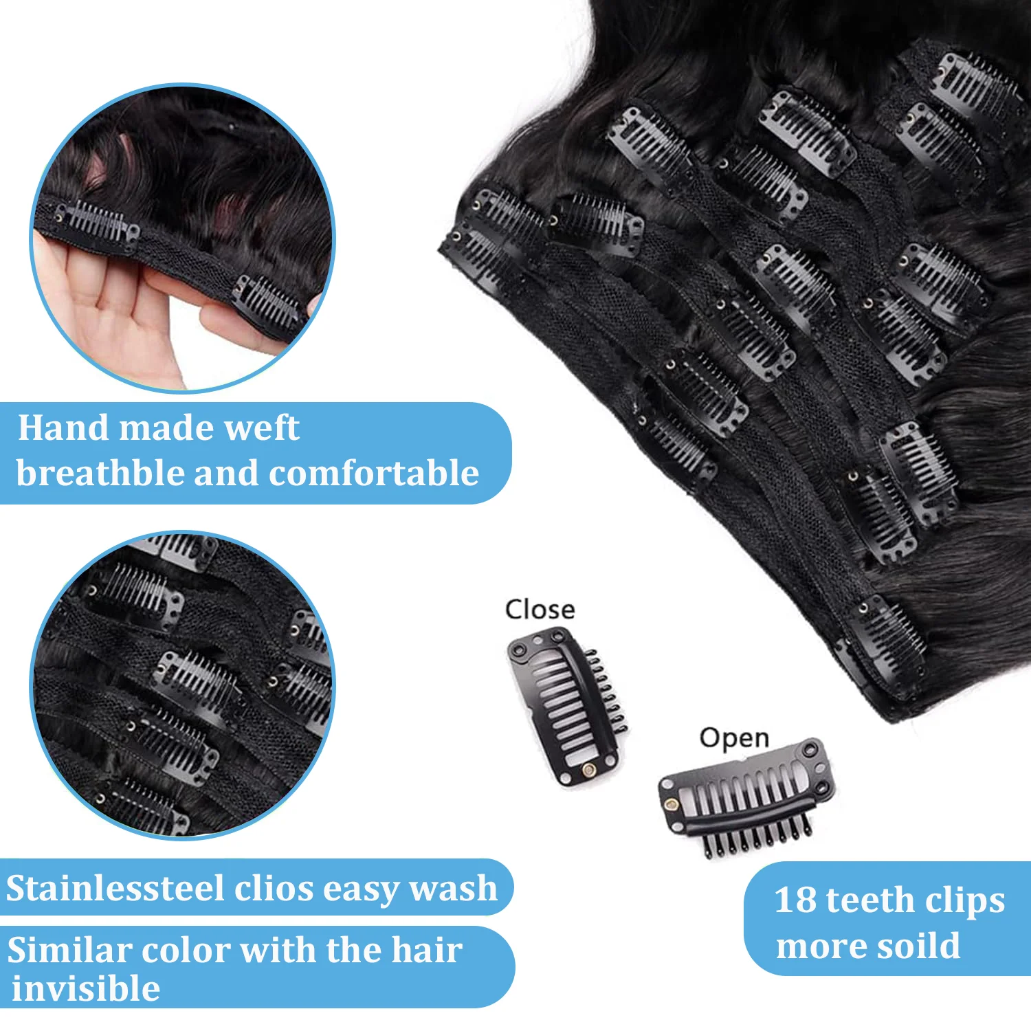 Body Wave Clip in Hair Extensions Real Human Hair Clip ins 100% Brazilian Hair Seamless Clip in Hair For Women 120 Gram