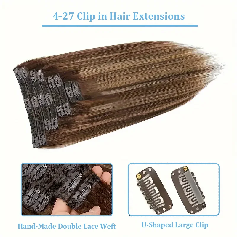 Clip in Hair Extensions 100% Unprocessed Straight Human Hair Piano color 4/27 Clip 8pcs 120g Double Weft Human Hair For Woman