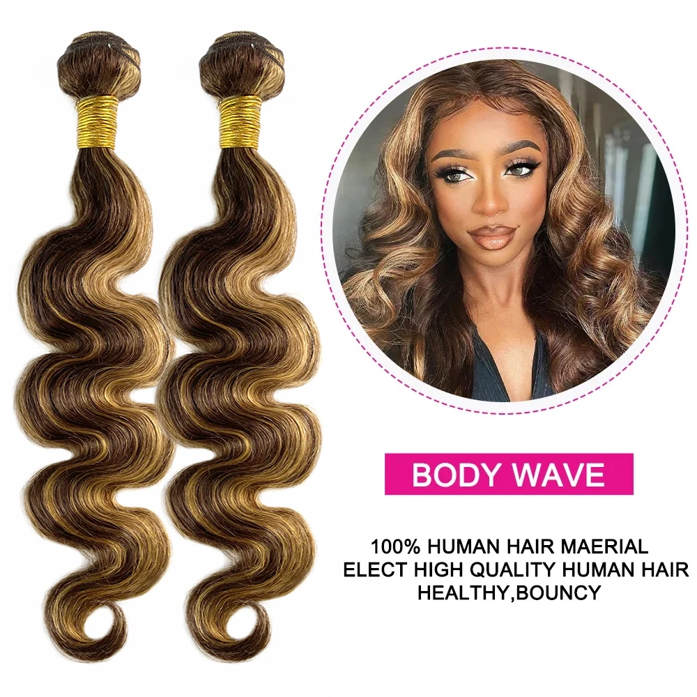 Body Wave Highlight Human Hair Bundles Brazilian 30inch Brazilian 100% Human Hair Weave 1/3 Bundles For Women 4/27 Ombre Colored