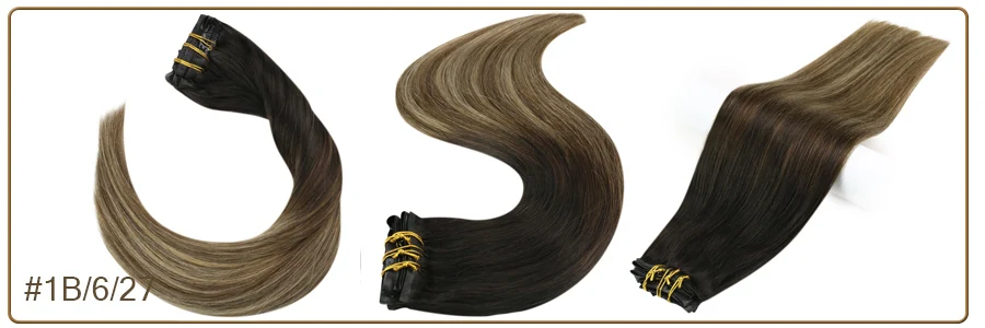 Full Shine Seamless Clip On Natural Human Hair Extension 8Pcs100g PU Clip Ombre Blond Color Skin Weft  Machine Remy For Women