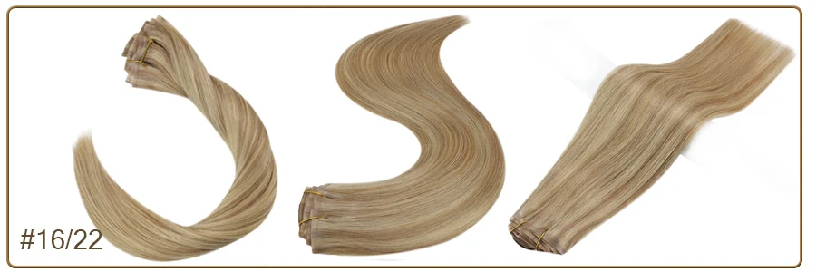 Full Shine Seamless Clip On Natural Human Hair Extension 8Pcs100g PU Clip Ombre Blond Color Skin Weft  Machine Remy For Women