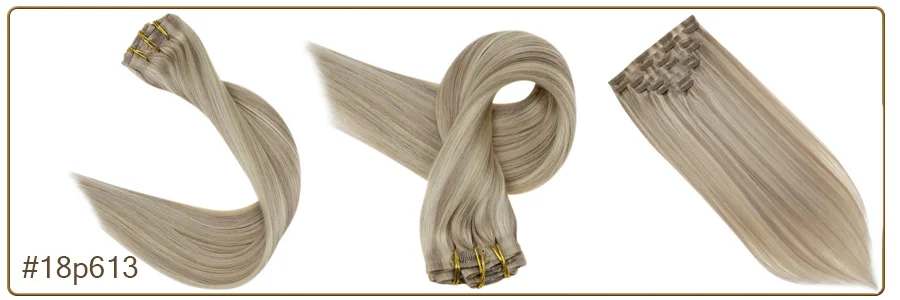 Full Shine Seamless Clip On Natural Human Hair Extension 8Pcs100g PU Clip Ombre Blond Color Skin Weft  Machine Remy For Women