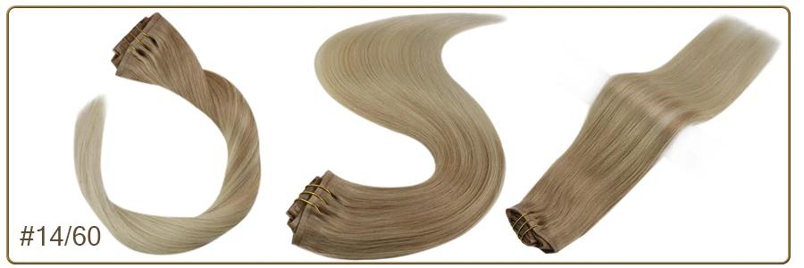 Full Shine Seamless Clip On Natural Human Hair Extension 8Pcs100g PU Clip Ombre Blond Color Skin Weft  Machine Remy For Women