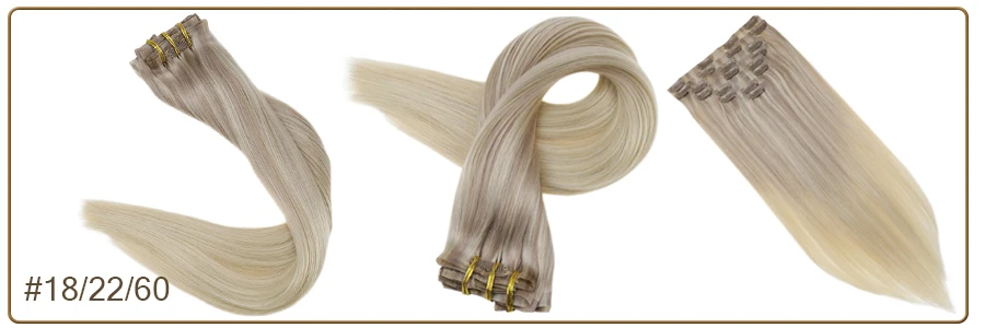 Full Shine Seamless Clip On Natural Human Hair Extension 8Pcs100g PU Clip Ombre Blond Color Skin Weft  Machine Remy For Women