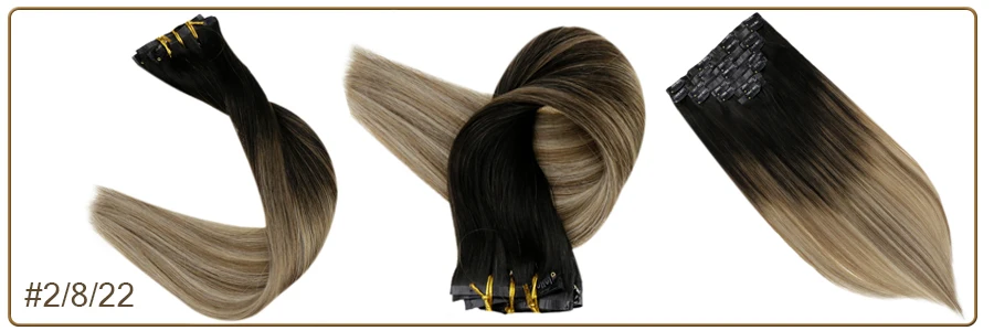 Full Shine Seamless Clip On Natural Human Hair Extension 8Pcs100g PU Clip Ombre Blond Color Skin Weft  Machine Remy For Women