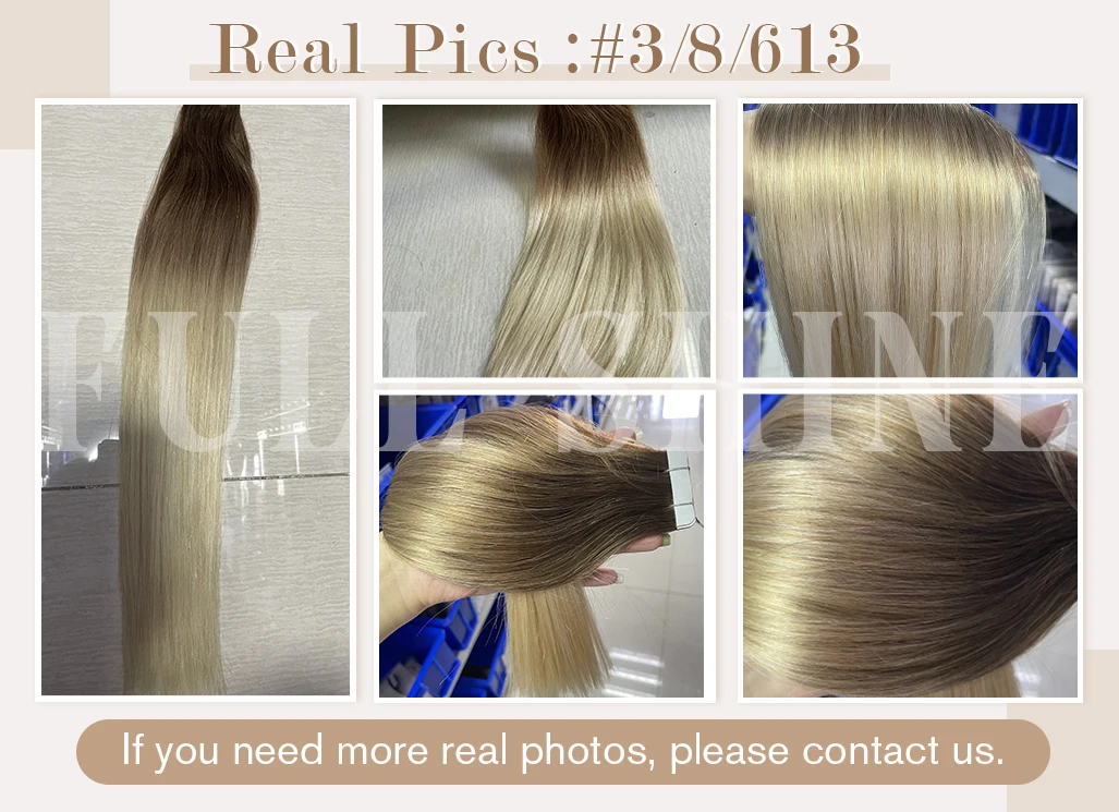 Full Shine Natural Hair Tape in Extensions 100% Remy Human Hair Ombre 40pcs 100g Balayage Seamless Blonde Glue On Hair For Woman