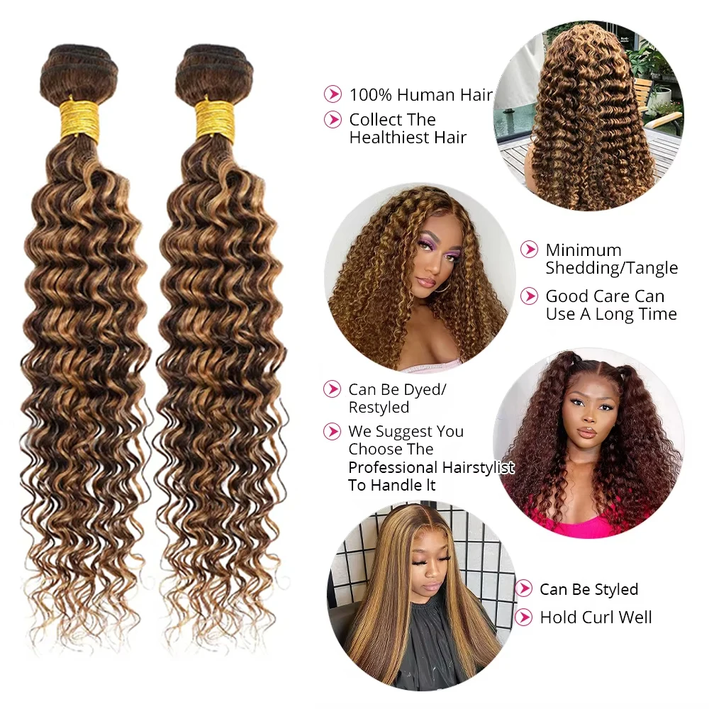 4/27 Color Deep Wave Human Hair Bundles 100% Raw Human Hair Highlight Hair Weaving 1/3/4 Bundles Deals For Women Hair Extensions 4/27 Color Deep Wave Human Hair Bundles 100% Raw Human Hair Highlight Hair Weaving 1/3/4 Bundles Deals For Women Hair Extensions