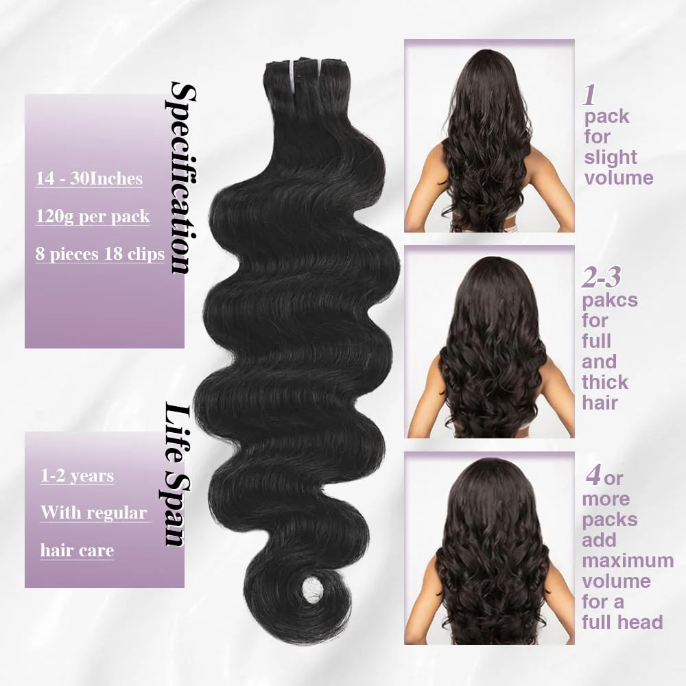 Body Wave Clip In Hair Extensions Real Human Hair Clip Ins For Women Human Hair Extensions Clip Ins 120g Natural Black Body Wave Clip In Hair Extensions Real Human Hair Clip Ins For Women Human Hair Extensions Clip Ins 120g Natural Black