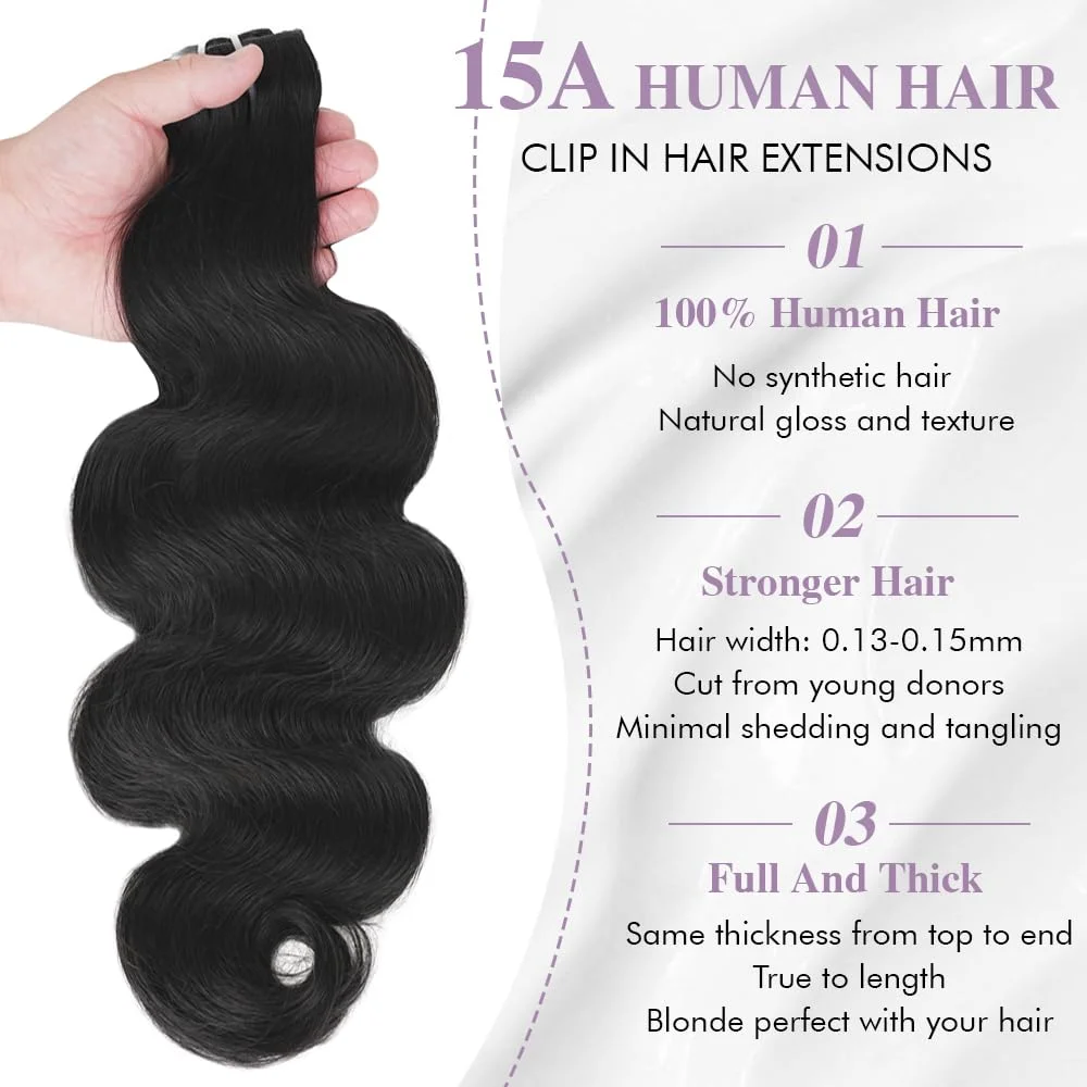 Body Wave Clip In Hair Extensions Real Human Hair Clip Ins For Women Human Hair Extensions Clip Ins 120g Natural Black Body Wave Clip In Hair Extensions Real Human Hair Clip Ins For Women Human Hair Extensions Clip Ins 120g Natural Black