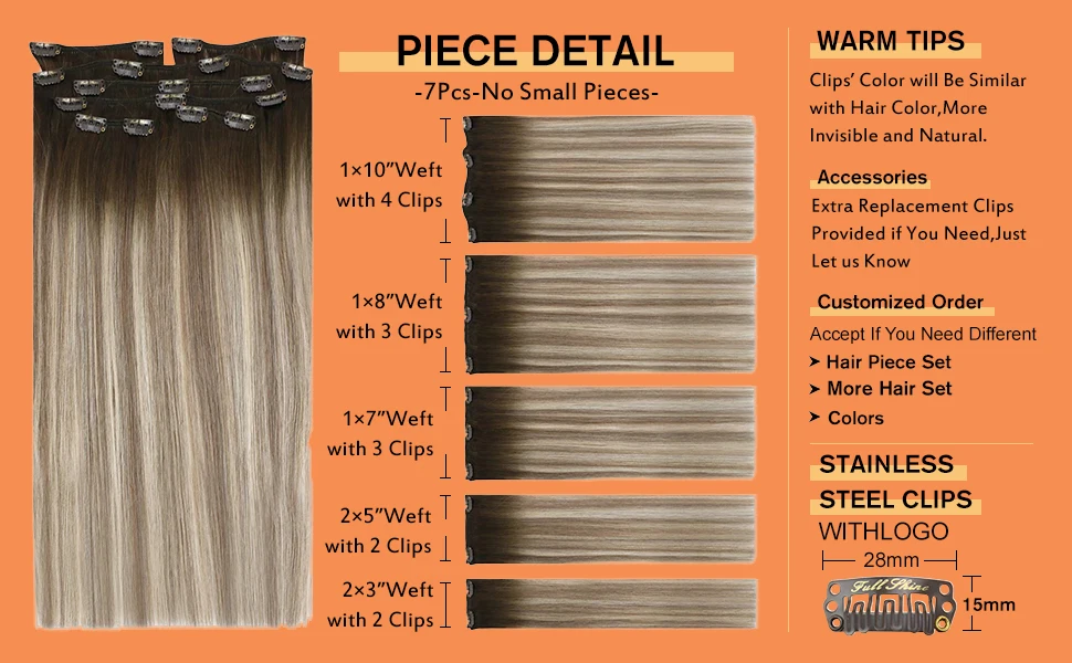 Full Shine Human Hair Extensions Clip in Hair Extensions Remy Hair 7PCS 105g Double Weft Hair Extensions Human Hair For Woman