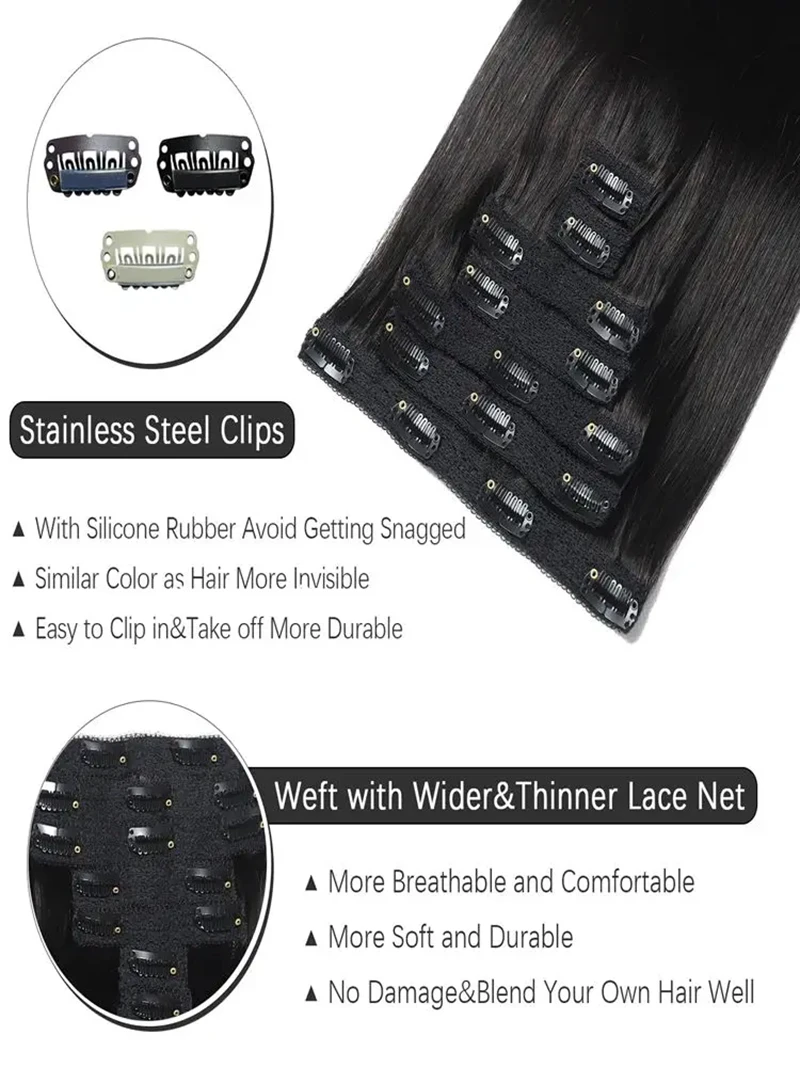 Brown Clip In Hair Extensions Real Human Hair Brazilian For Women Straight Hair 8pcs 120gram Remy Human Hair Thick Silky  Soft