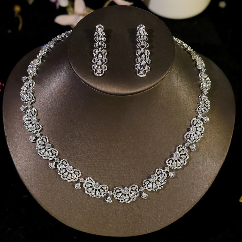New Design Nigeria 2pcs Bridal Zirconia Jewelry Sets For Women Party ,Luxury Dubai   Wedding CZ Necklaces Accessory Girl Gift