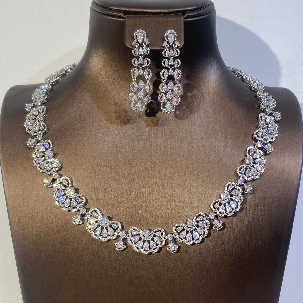 New Design Nigeria 2pcs Bridal Zirconia Jewelry Sets For Women Party ,Luxury Dubai   Wedding CZ Necklaces Accessory Girl Gift