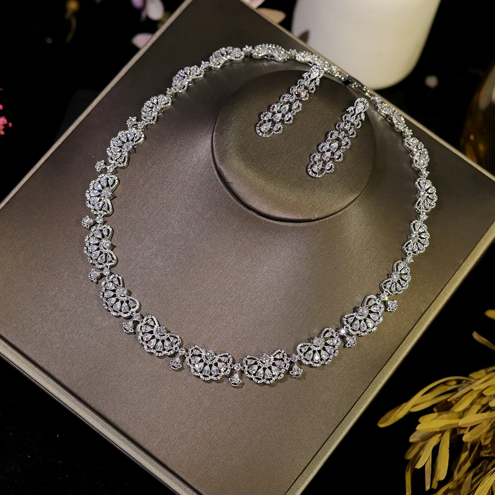 New Design Nigeria 2pcs Bridal Zirconia Jewelry Sets For Women Party ,Luxury Dubai   Wedding CZ Necklaces Accessory Girl Gift